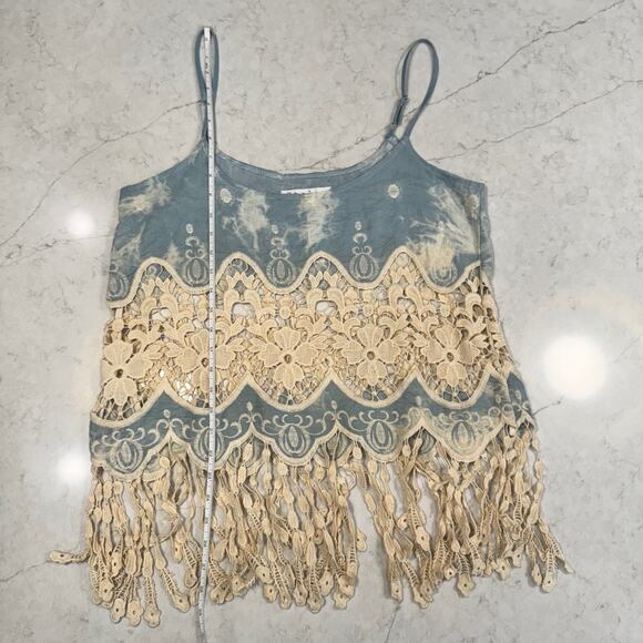 Boho Fringe Lace Tank Women's Large Festival Coachella Concert Country Cottage - Picture 3 of 14
